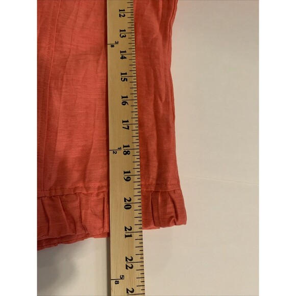 CHICOS Size 0 Womens Small S Linen Blend Top Ruffle Trim Jacket Coral Crinkle - Picture 7 of 7